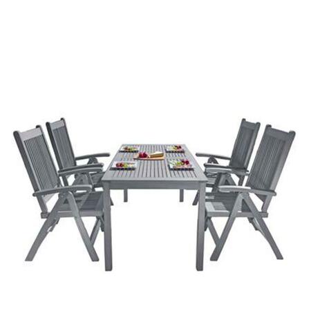 VIFAH Renaissance Outdoor Patio Hand-scraped Wood 5-piece Dining Set with Reclining Chairs V1297SET24
